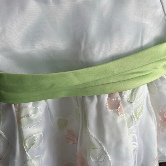 PLACE White Dress Flower Embroidered with Green Belt for 6-9M Baby Girl - Picture 4 of 6